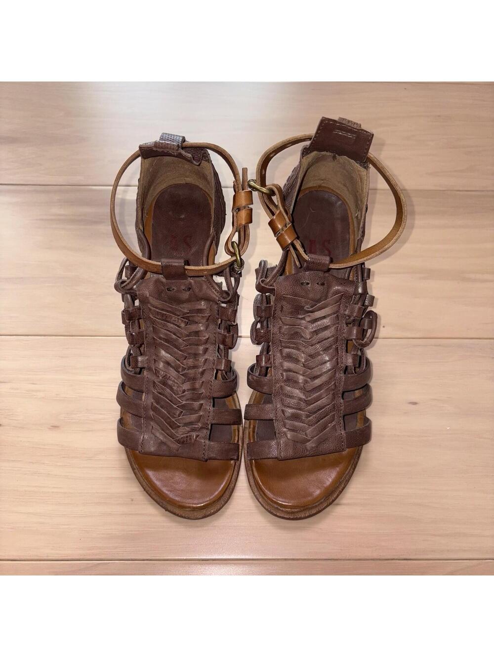 A.S.98 Brown Leather Strappy Block Heel Sandals Women’s Size 8 Buckle Boho - Picture 4 of 6